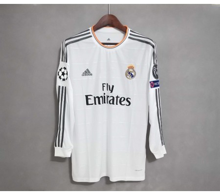 Real Madrid 13/14 Home White Long Sleeve Soccer Jersey